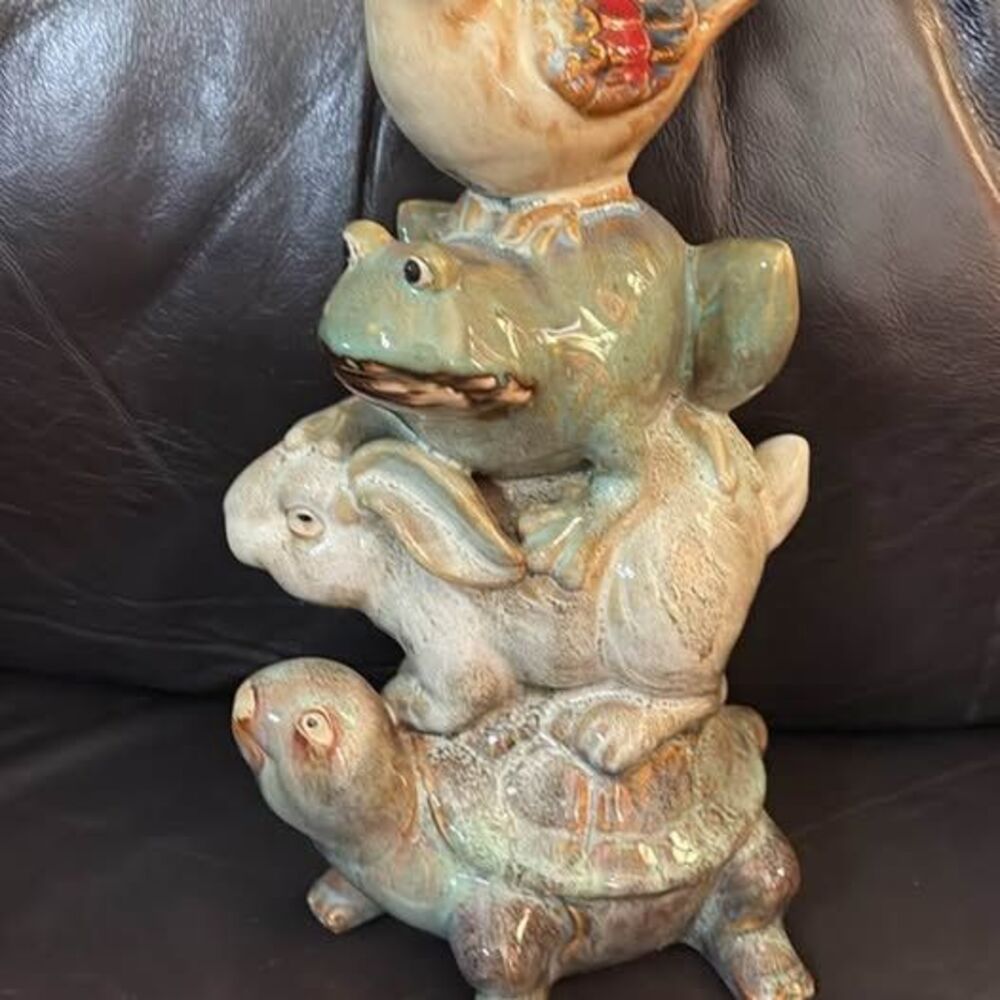 Ceramic Stacked Animal Figurine - Bird, Frog, Rabbit, and Turtle
